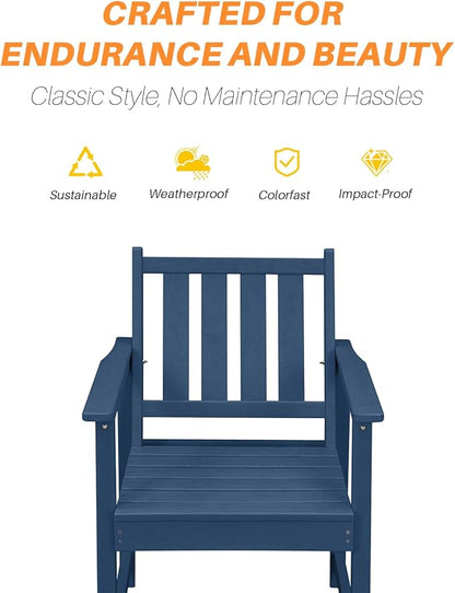 HDPE Patio Dining Set, 5-Piece Outdoor Table and Chairs with Umbrella Hole, Modern Outdoor Dining Set for 4, HDPE Outdoor Patio Furniture Dining Sets for Deck, Poolside, Porch, Navy
