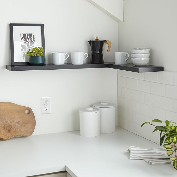 BAYKA Floating Shelves for Wall, Wall Mounted Rustic Wood Shelves for Bathroom, Bedroom, Living Room, Kitchen, Hanging Shelf for Books/Storage/Room Decor with 22lbs Capacity (Black, Set of 3, 15.7in)