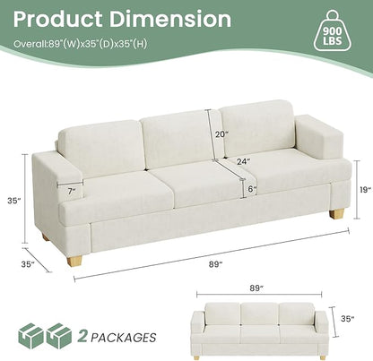 Sofa, 2 Piece Set Comfy Couch, 3 Seater & Loveseat Sofa with Deep Seats, Modern Sleeper Couch for Living Room, Beige Chenille