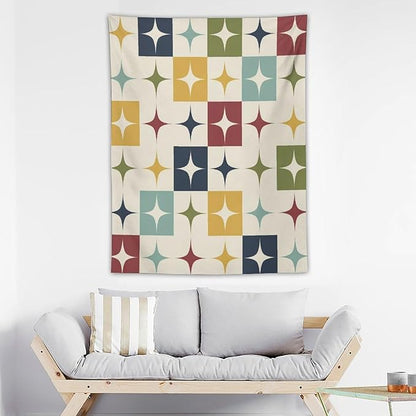 ICMOLYYENLO Boho Medieval Cat Tapestry, Abstract Atomic Starburst Geometric Aesthetic Art Wall Hanging For Bedroom Living Room Dormitory 60x60 Inches