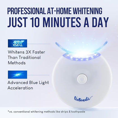 VieBeauti Teeth Whitening Kit with LED Light for Sensitive Teeth, 35% Carbamide Peroxide, Remineralizing Gel for Fast Results Mint