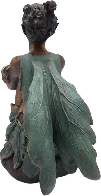 Copper Toned Fairy Holding Knees with Blue Accents Garden Statue, Whimsical Outdoor Decor, 13 Inches