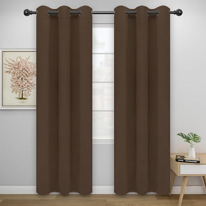 Easy-Going Blackout Curtains for Bedroom, Solid Thermal Insulated Grommet and Noise Reduction Window Drapes, Room Darkening Curtains for Living Room, 2 Panels (42x84 in, Brown)
