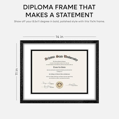 Homeforia 11x14 Diploma Frame Black Wood, High End Black Oak 11 x 14 Certificate Frames with Mat 8.5x11, 14x11 Wooden Document Matted Frame, Award Graduation Frames, Tempered Glass, Wall Kit, Set of 1