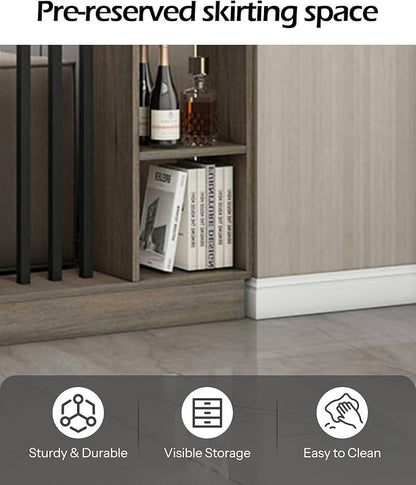 Wall Room Divider, Storage Cabinet Storage Display with Shelves, Modern Freestanding Wood Room Divider Screen, Wall Privacy Screens for Home Decorative (Grey Oak+Black,55" L x 9.5" W x 79.5" H)