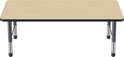 Factory Direct Partners FDP Rectangle Activity School and Classroom Kids Table (36 x 60 inch), Toddler Leg, Adjustable Height 15-24 inches - Maple Top and Navy Edge