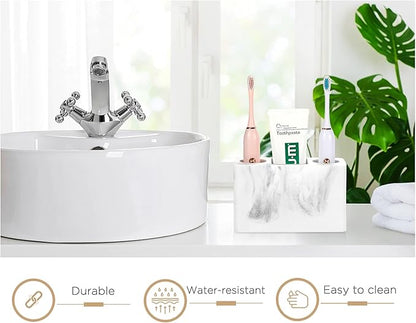 Luxspire Toothbrush Holder, 3 Slots Electric Toothbrush and Toothpaste Holder, Bathroom Countertop Storage Bathroom Accessories Toothbrush Stand for Vanity Counter Organizer Caddy - Gravel White