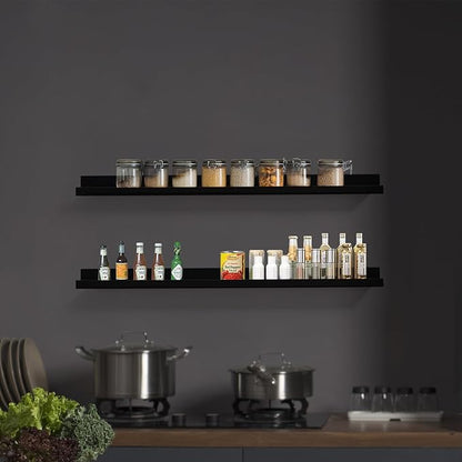 AZSKY Picture Ledge Shelf, Floating Shelves Set of 2, 48 Inches Picture Shelves for Wall with Ledge, Long Shelf Wall Mounted for Living Room Bedroom Decor Books Photo Frames - Black