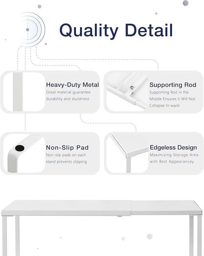 Nxconsu Cabinet Shelf Expandable Organizer Riser Rack for Kitchen Pantry Cupboard Under Sink Countertop Home Organization Extra Storage Space Saver Heavy Duty Metal Edgeless Design White Extra Large
