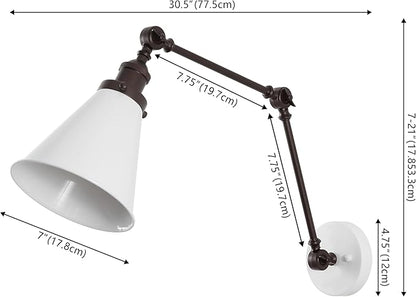JONATHAN Y JYL7462C-SET2 Rover 7" Classic Industrial Metal Adjustable Arm LED Wall Sconce, White/Oil Rubbed Bronze (Set of 2) for Bedroom, Bathroom, Vanity