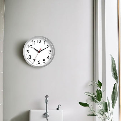 Wall Clock Modern Battery Operated 10 Inch Simpel Silent Non Ticking Decorative for Kitchen Office Outdoor Bedroom Living Room School Classroom(Silver)