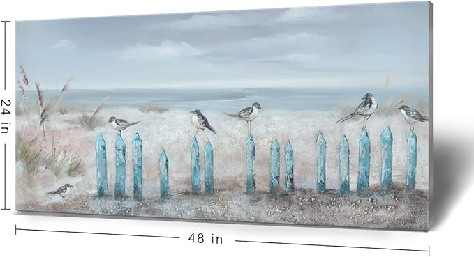 amatop Large Living Room Wall Art Hand-Painted 3D Seascape Canvas Oil Painting Ocean Beach Coastal Picture Artwork for Home Decorations Bedroom Office Décor 48x24inch