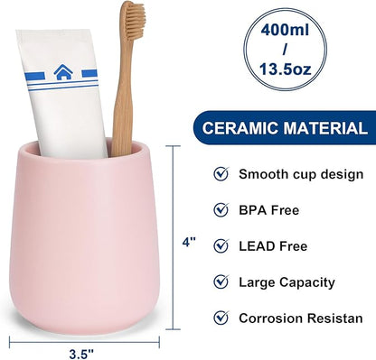 Bathroom Tumbler Cup Ceramic 13.5oz Reusable Toothbrush Cup 400ml,Toothbrush Holder Adequate for Your Bathroom (Pink)