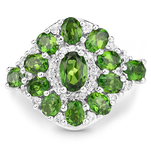 2.77 Carat Genuine Chrome Diopside and White Zircon .925 Sterling Silver Ring