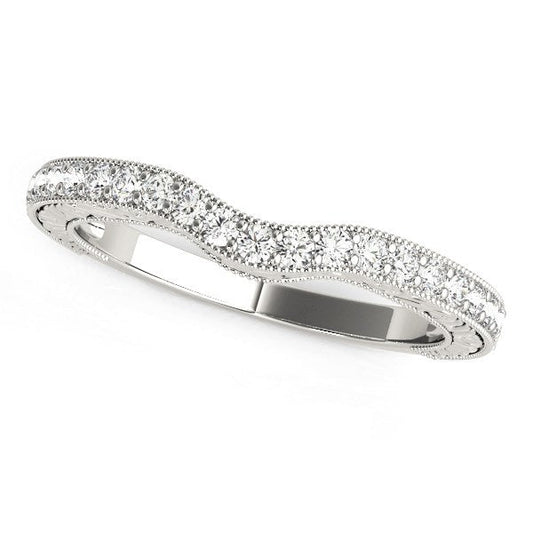 Bague incurvée en or blanc 14 carats, sertie de diamants (0,25 carat total) de style ancien avec milgrain