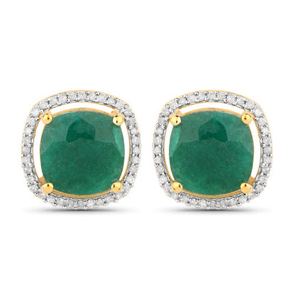 4.40 Carat Dyed Emerald and White Diamond .925 Sterling Silver Earrings