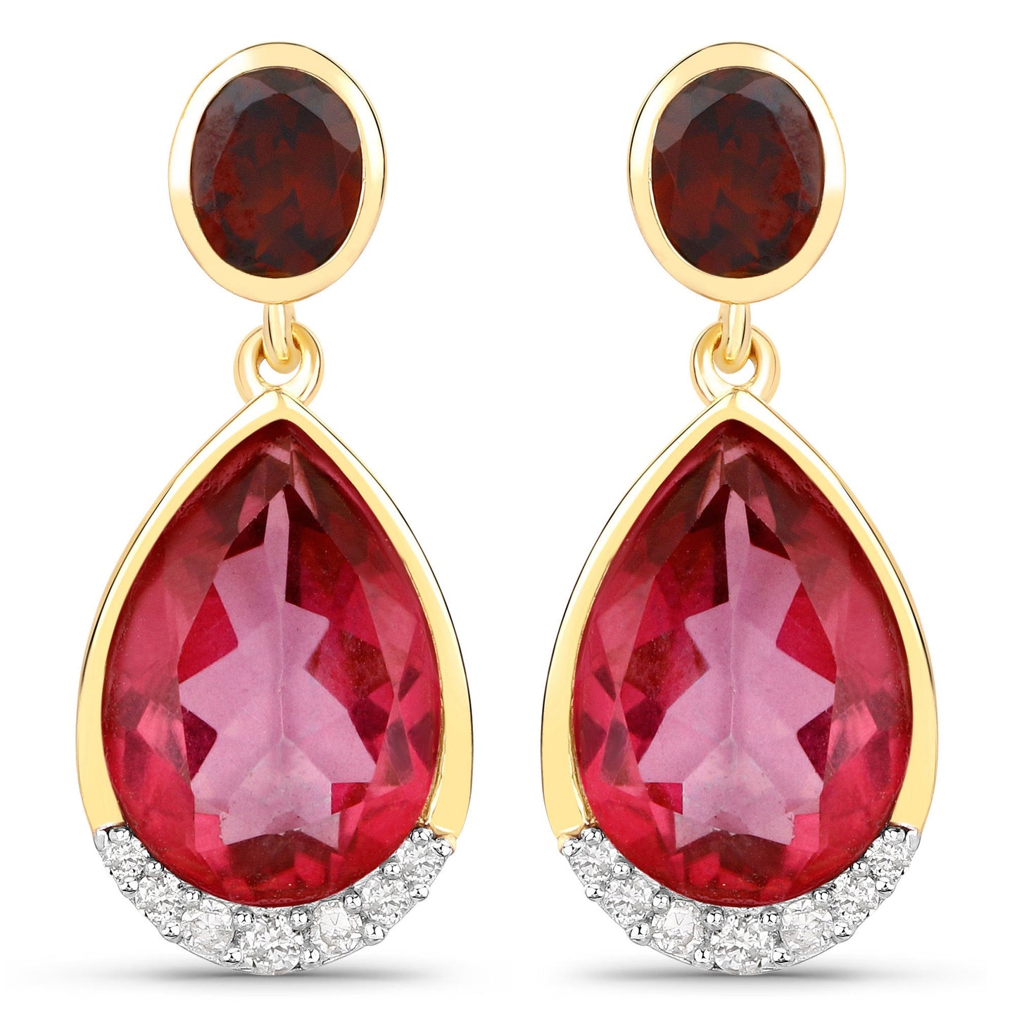 7.98 Carat Genuine Pink Topaz, Rhodolite Garnet and White Diamond .925 Sterling Silver Earrings