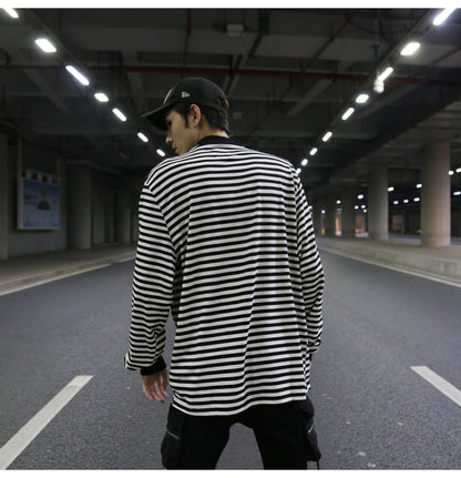 Oversized Striped T-Shirt with Ribbed Collar