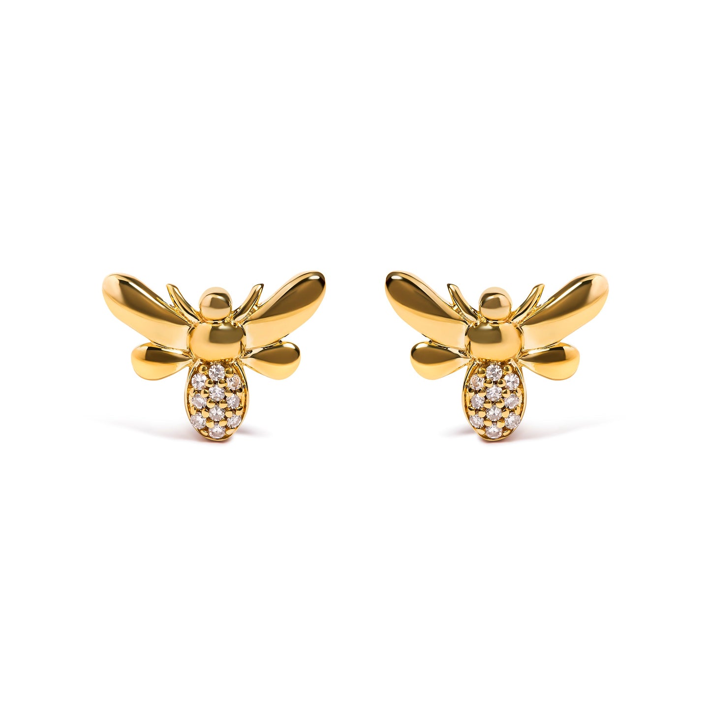 10K Yellow Gold Diamond Accented Bumble Bee Stud Earring (H-I Color, I1-I2 Clarity)