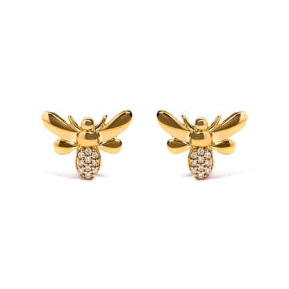 10K Yellow Gold Diamond Accented Bumble Bee Stud Earring (H-I Color, I1-I2 Clarity)