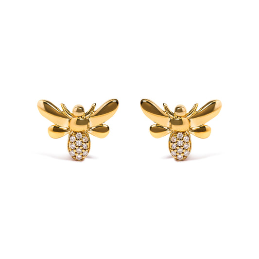 Boucles d'oreilles clous abeille en or jaune 10K avec diamants (couleur H-I, clarté I1-I2)
