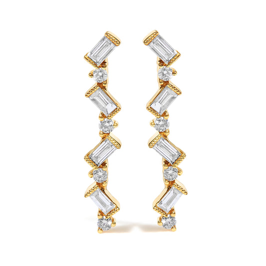 Boucles d'oreilles pendantes en zigzag en or jaune 14 carats et diamants 1/2 carat (couleur I-J, pureté SI2-I1)