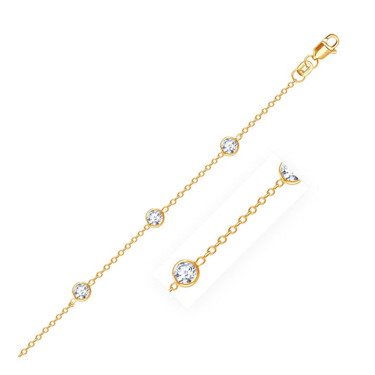 Cheville en or jaune 14 carats avec oxydes de zirconium blancs ronds