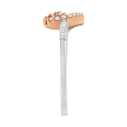 10K Rose Gold over .925 Sterling Silver 1/5 Cttw Diamond Two Tone Open Heart Promise or Fashion Ring (I-J Color, I2-I3 Clarity) - Size 6