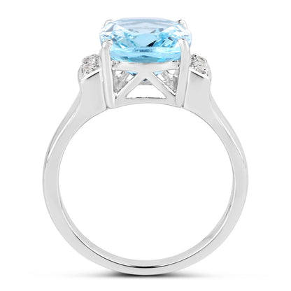 4.28 Carat Genuine Blue Topaz and White Topaz .925 Sterling Silver Ring
