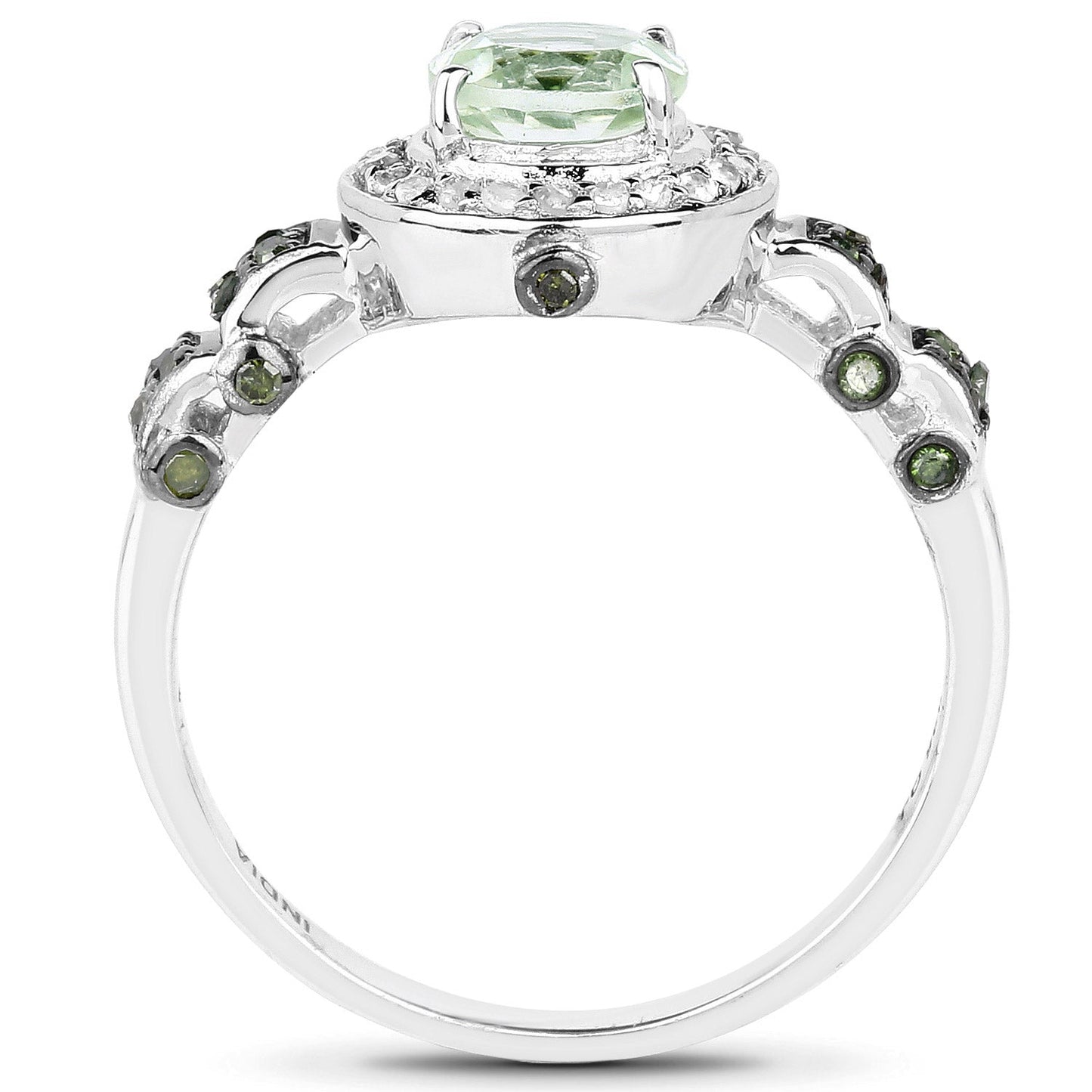 1.07 Carat Genuine Green Amethyst, Green Diamond and White Diamond .925 Sterling Silver Ring