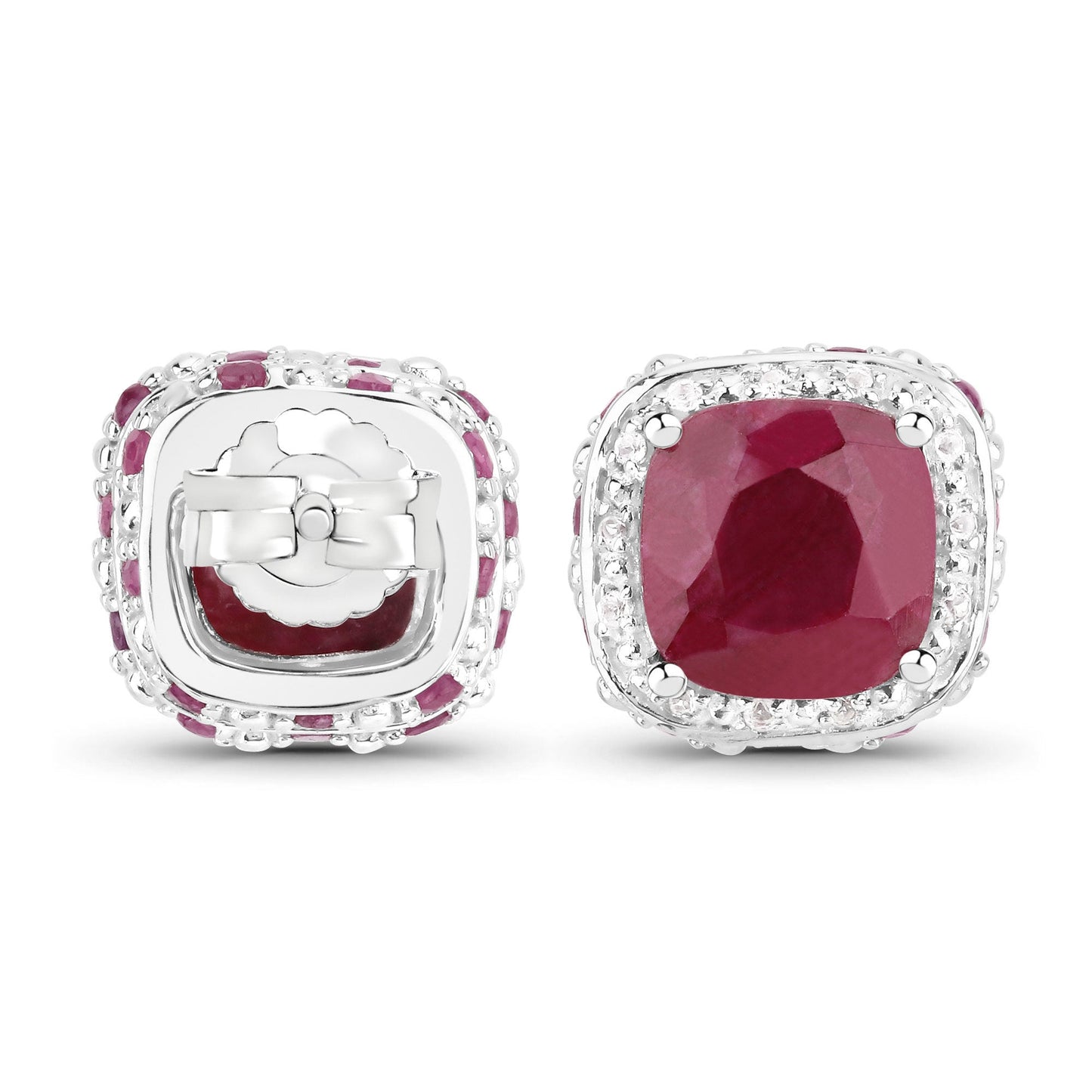 6.12 Carat Dyed Ruby, Ruby and White Topaz .925 Sterling Silver Earrings