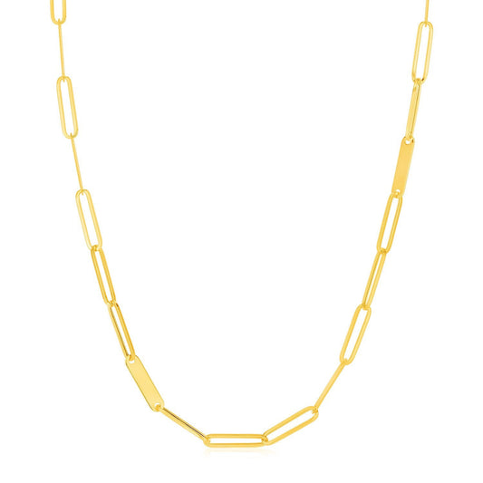 Collier en or jaune 14 carats à maillons alternés maille trombone et barrette