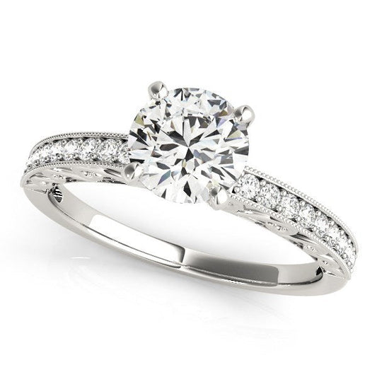 Bague de fiançailles en or blanc 14 carats de style antique avec diamants (1,12 carat au total)