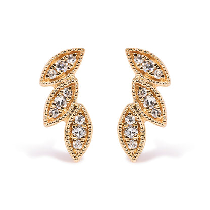 10K Yellow Gold 1/10 Cttw Diamond Triple Leaf Stud Earring (H-I Color, I1-I2 Clarity)