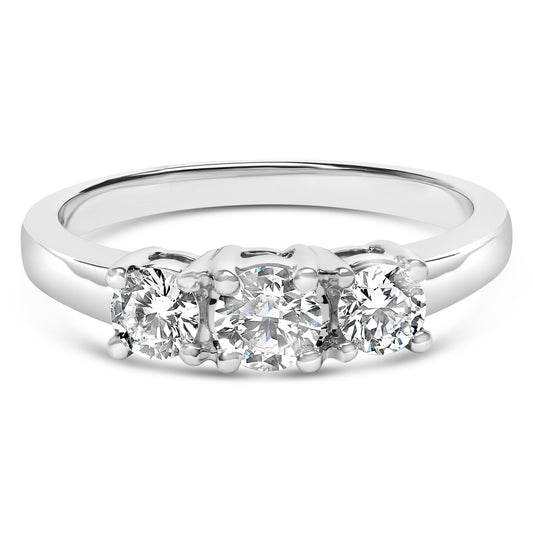 Bague-jonc à 3 pierres en or blanc 14 carats, diamants de laboratoire 0,75 carat (couleur F-G, pureté VS2-SI1) - taille 7
