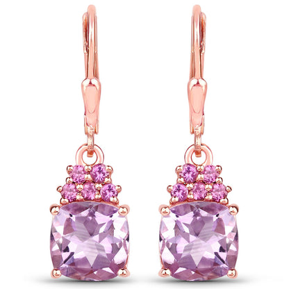 4.90 Carat Genuine Pink Amethyst and Rhodolite .925 Sterling Silver Earrings