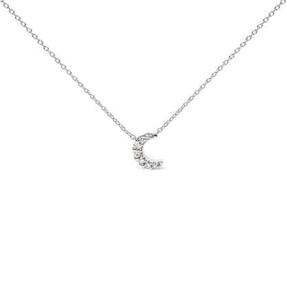 10K White Gold Diamond Accented Crescent Moon Shaped 18" Inch Pendant Necklace (H-I Color, I1-I2 Clarity)