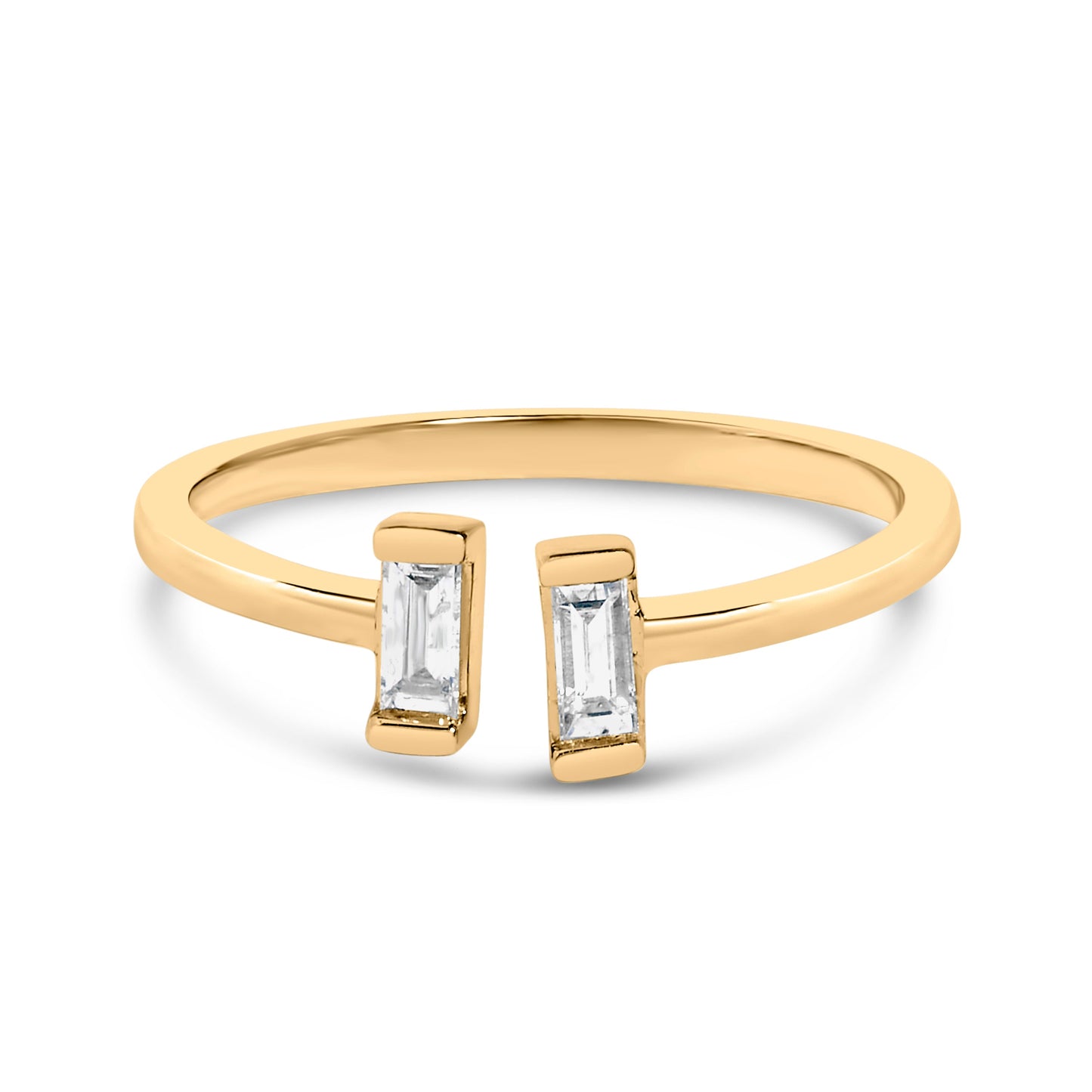 14K Yellow Gold Plated Sterling Silver 1/5 Cttw Baguette Diamond Open Band Ring