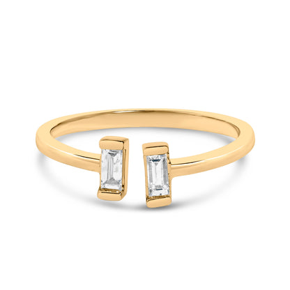 14K Yellow Gold Plated Sterling Silver 1/5 Cttw Baguette Diamond Open Band Ring