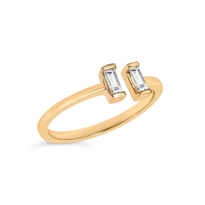 14K Yellow Gold Plated Sterling Silver 1/5 Cttw Baguette Diamond Open Band Ring
