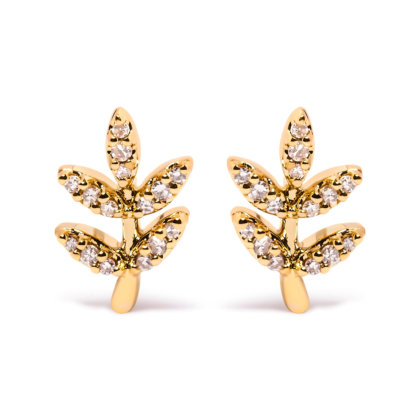 10K Yellow Gold 1/10 Cttw Diamond Accented Leaf and Branch Stud Earrings (H-I Color, I1-I2 Clarity)