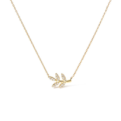10K Yellow Gold 1/10 Cttw Diamond Leaf and Branch 18" Pendant Necklace (H-I Color, I1-I2 Clarity)