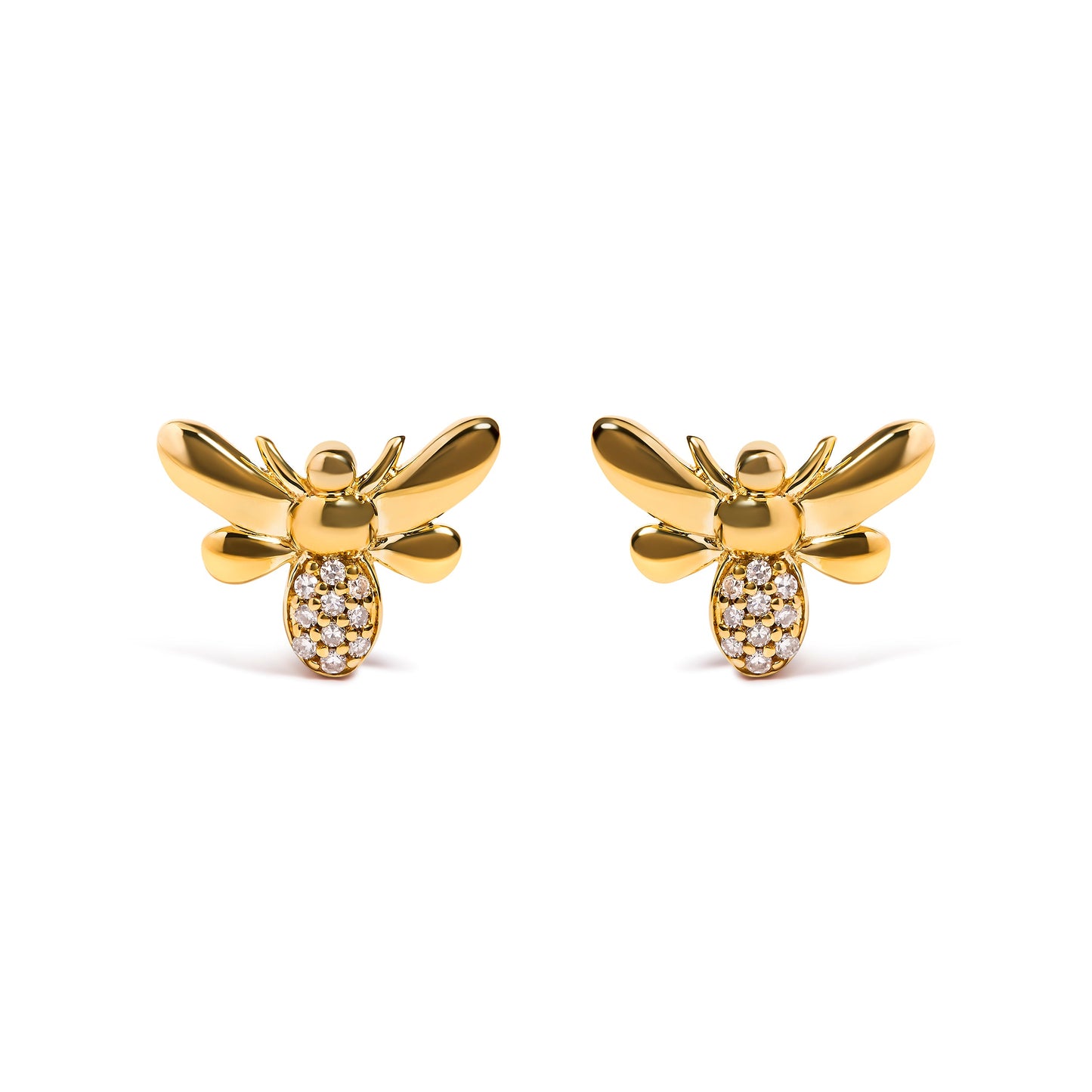10K Yellow Gold Diamond Accented Bumble Bee Stud Earring (H-I Color, I1-I2 Clarity)