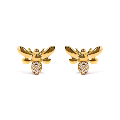 10K Yellow Gold Diamond Accented Bumble Bee Stud Earring (H-I Color, I1-I2 Clarity)