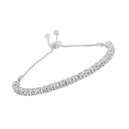 10K Yellow Gold over .925 Sterling Silver 1/4 Cttw Miracle-Set Diamond 4â€-10â€ Adjustable Bolo Tennis Bracelet (I-J Color, I3 Clarity)