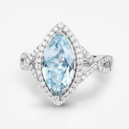 2.24 Carat Genuine Aquamarine and White Diamond 14K White Gold Ring