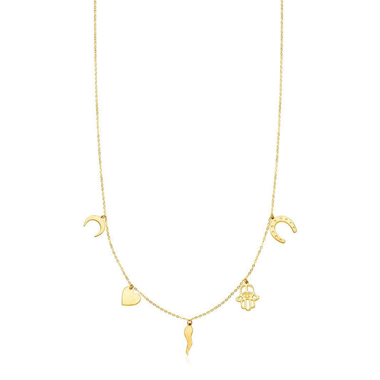 Collier en or jaune 14 carats avec charms polis