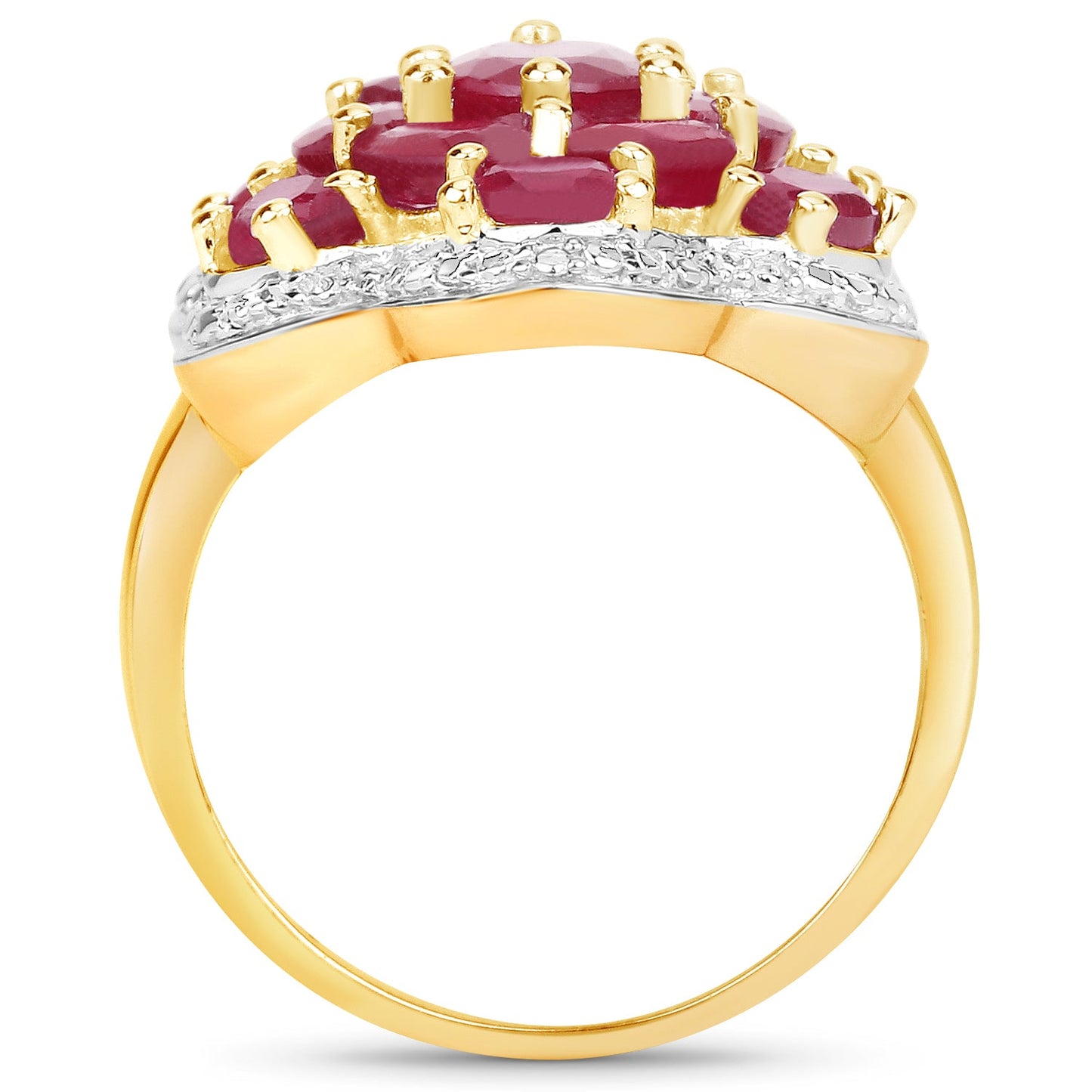 14K Yellow Gold Plated 4.18 Carat Genuine Glass Filled Ruby .925 Sterling Silver Ring