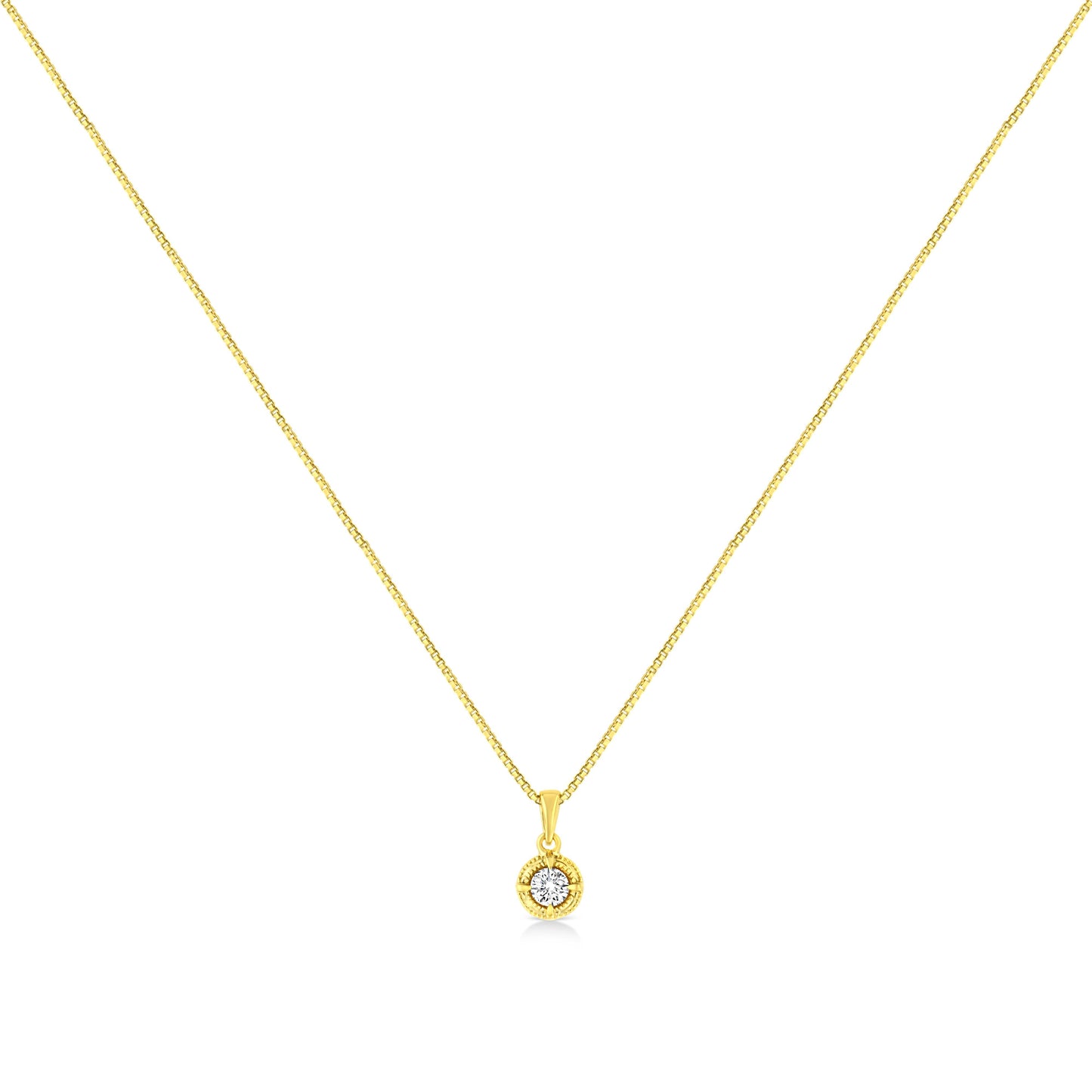 14K Yellow Gold Plated .925 Sterling Silver 1/2 Cttw Brilliant Round Cut Diamond Solitaire Milgrain 18" Pendant Necklace (K-L Color, I2-I3 Clarity)