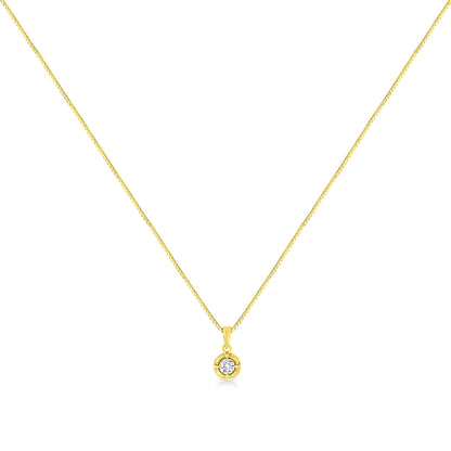 14K Yellow Gold Plated .925 Sterling Silver 1/2 Cttw Brilliant Round Cut Diamond Solitaire Milgrain 18" Pendant Necklace (K-L Color, I2-I3 Clarity)